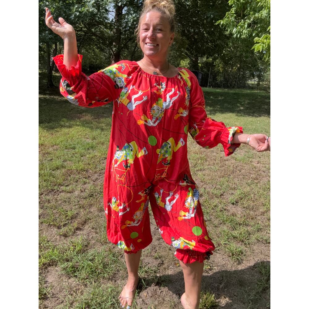 Vintage Clown Print Handmade Clown Suit Costume Halloween Red "SMALL/YOUTH"